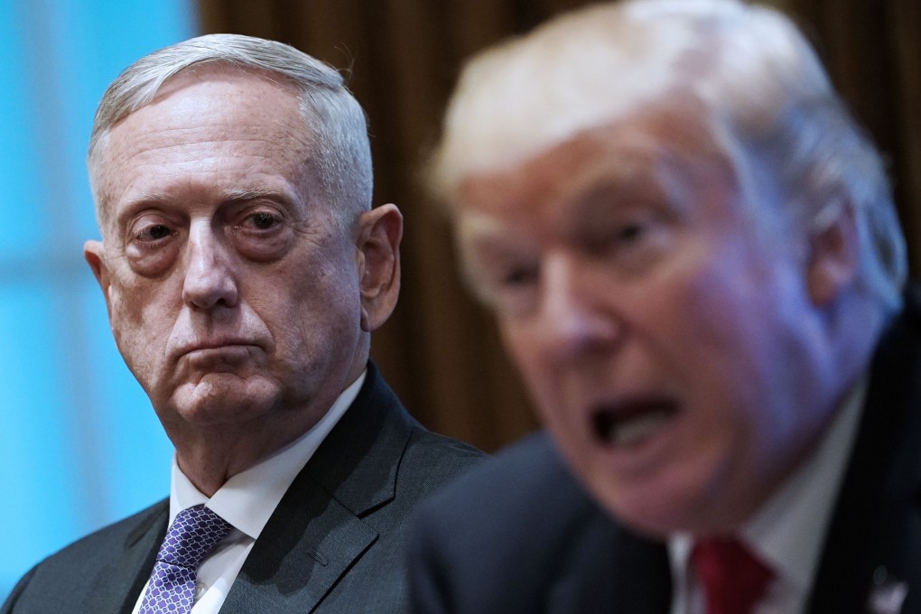 Then US defence secretary James Mattis looks on as President Donald Trump speaks during a meeting at the White House in October 2017. Photo: AFP