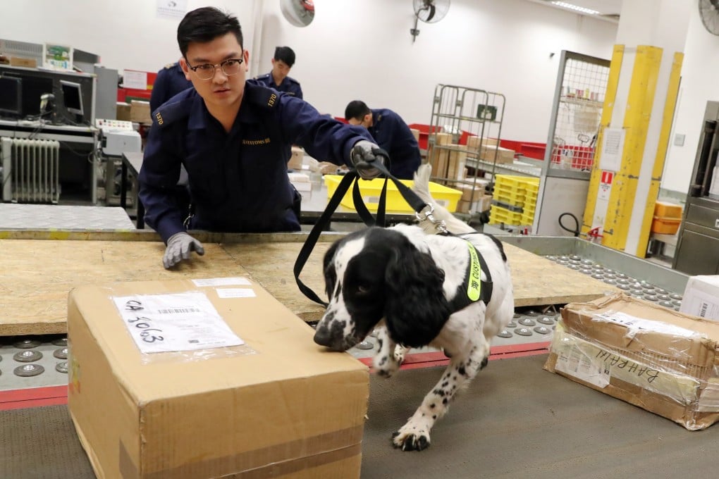 More sniffer dogs and more manpower have been employed in the cargo terminals at Hong Kong International Airport as drug mules have been unable to fly into the city because of coronavirus restrictions. Photo: K.Y. Cheng