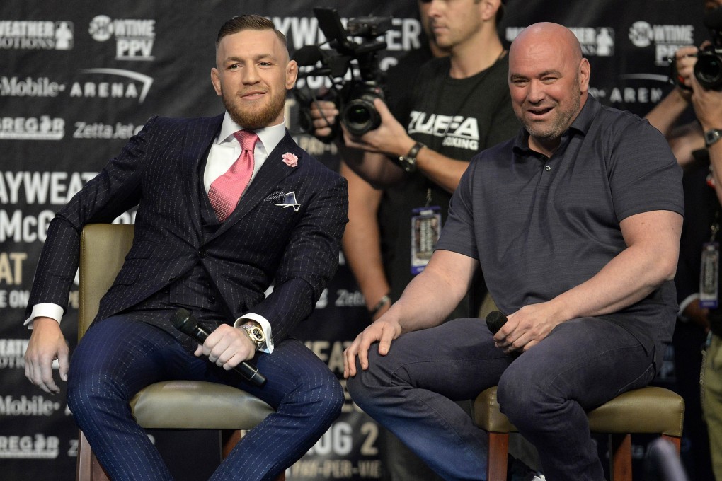 Former UFC double champion Conor McGregor and UFC president Dana White at a world tour press conference ahead of a cross-over bout with Floyd Mayweather in 2017. Photo: USA Today