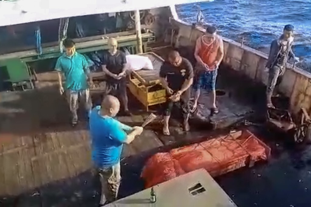 A still from footage that emerged last month appearing to show the burial of sea of an Indonesian crew member of the Chinese fishing vessel Long Xing 629. Photo: Handout