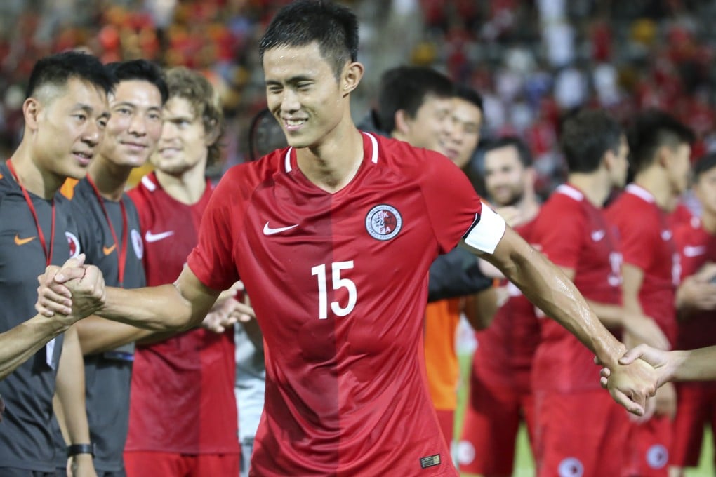 Chan Wai-ho bids farewell to his international career for Hong Kong in a friendly against Jordan in 2017. The former Hong Kong team captain is considering a career in politics. Photo: K.Y. Cheng