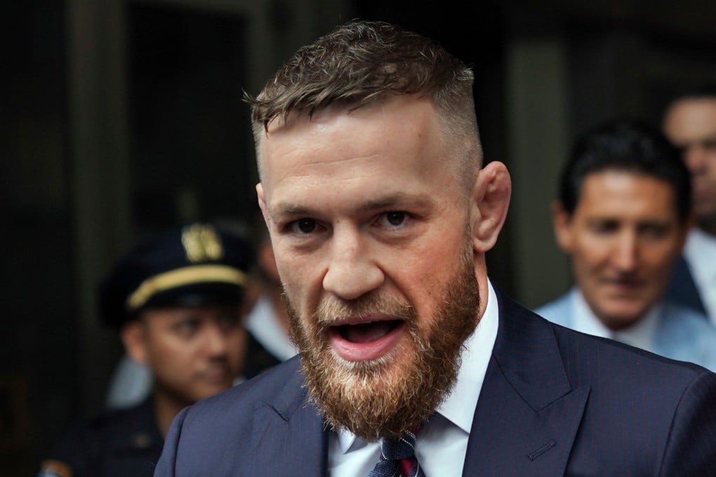 Former UFC double champion Conor McGregor talking to the press after he pleaded guilty to a single violation of disorderly conduct in Brooklyn Criminal Court in 2018. Photo: AFP