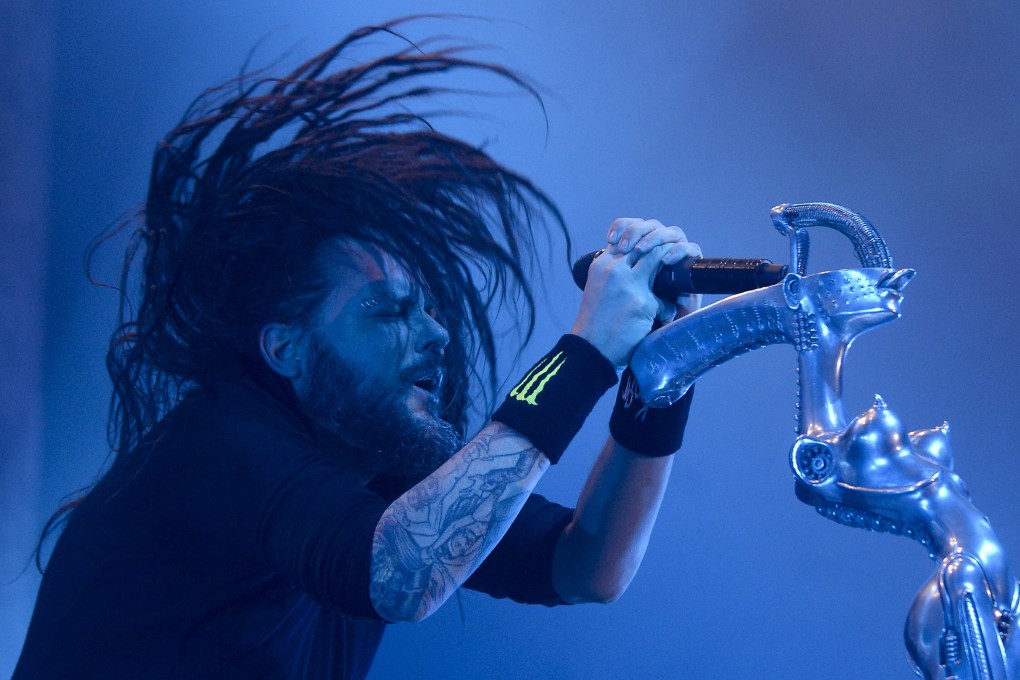 Jonathan Davis of Korn performs in Bogota. His band have been appearing in “battle concerts” in online games. Photo: AFP