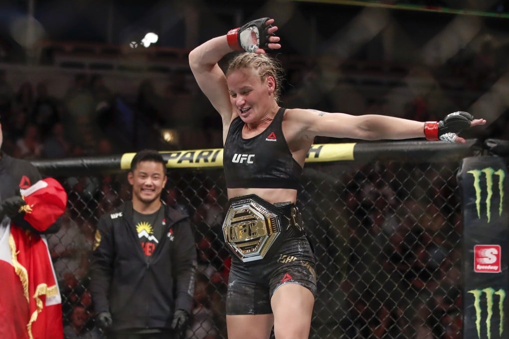Valentina Shevchenko celebrates after defeating Jessica Eye at UFC 238. Photo: AP