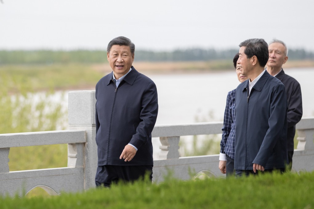 President Xi Jinping visits a section of the Yellow River in the city of Wuzhong on Monday. Photo: Xinhua