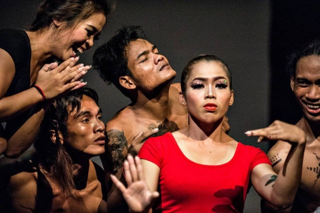 A Cambodian circus that takes its performers from the country’s poorest, and funds an arts school, is facing hard times during the Covid-19 pandemic. Nov Sreyleak (red) and other members of Phare. Photo: Phare
