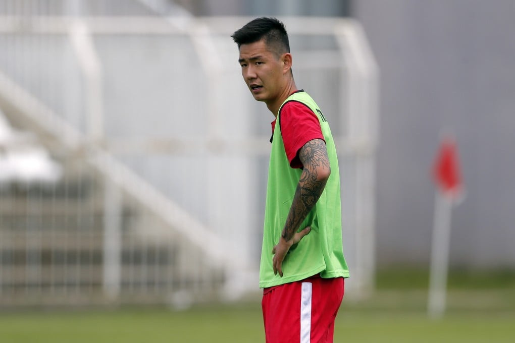 Hao Runze, of Radnicki Nic, warming up before a Serbian Cup quarter-final against Cukaricki in Belgrade on June 3. Photo: Xinhua