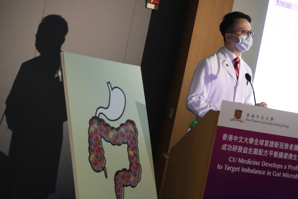 Chinese University’s Francis Chan speaks at a Thursday press conference where his team unveiled a new probiotic formula designed to help balance the ‘good’ and ‘bad’ bacteria found in the gut. K.Y. Cheng