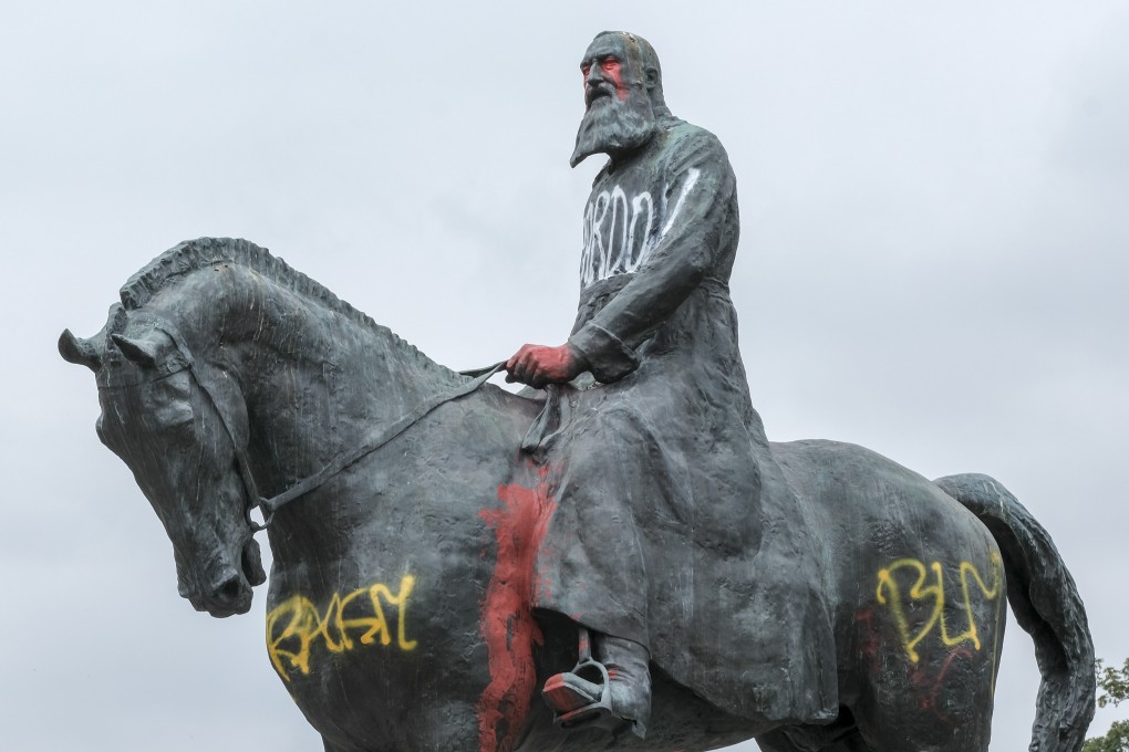 A vandalised statue of King Leopold II of Belgium seen in Brussels on June 10, 2020. Photo: EPA-EFE