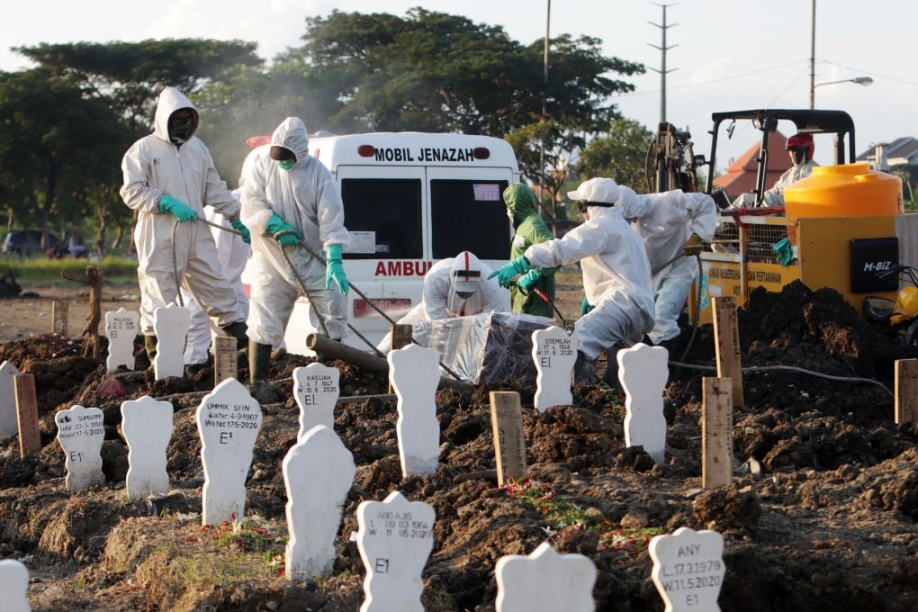 Medical workers bury a coronavirus victim in Surabaya on June 12, 2020. Photo: Zuma Wire/dpa