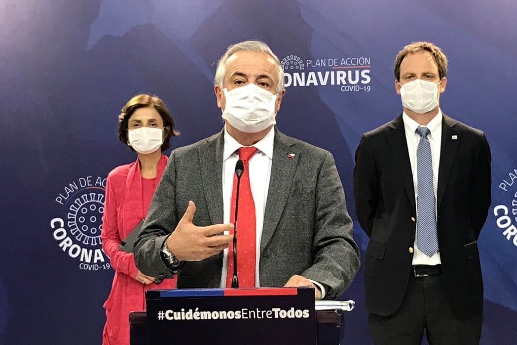Chile's Health Minister Jaime Manalich speaks during a press conference on the Covid-19 pandemic in Santiago in April. Photo: Chile's Ministry of Health via Xinhua