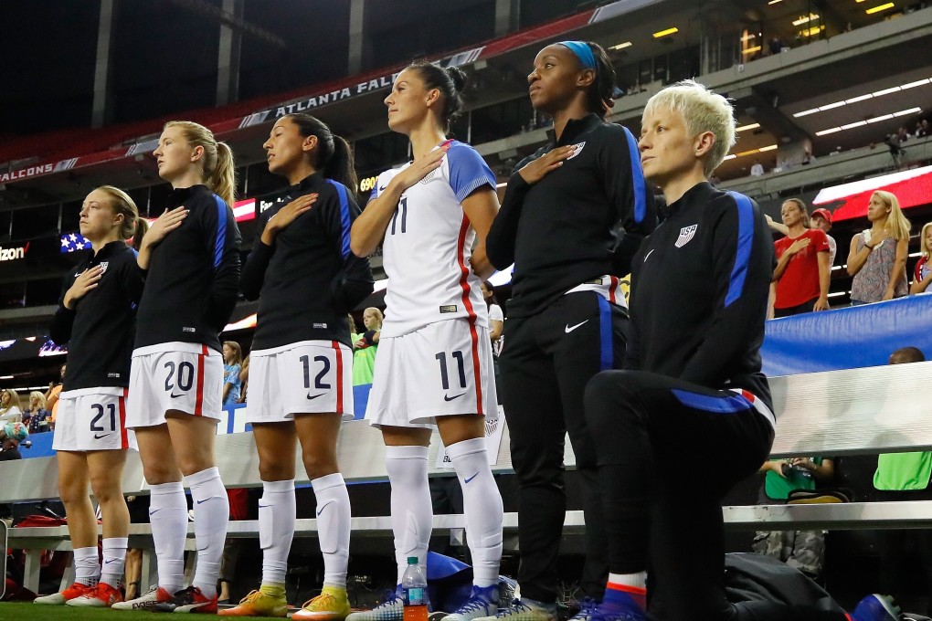 Megan Rapinoe kneels during the US National Anthem prior to the match between the 2016 United States and the Netherlands Atlanta, Georgia. Photo: AFP
