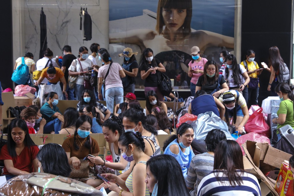 Domestic workers gather in Central on their day off on Sunday. Photo: May Tse