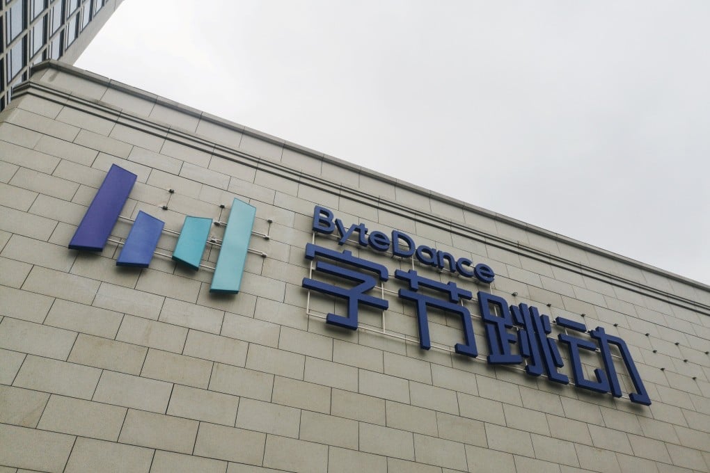 A ByteDance sign and logo are seen on the facade of its headquarters in Beijing. Photo: Reuters.