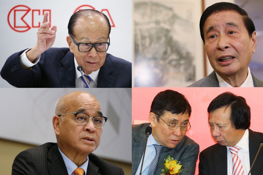 Clockwise from top left: Li Ka-shing of CK Hutchison Holdings; Lee Shau-kee of Henderson Land Development; Raymond (left) and Thomas Kwok of Sun Hung Kai Properties; and Henry Cheng of New World Development. Photos: SCMP Pictures