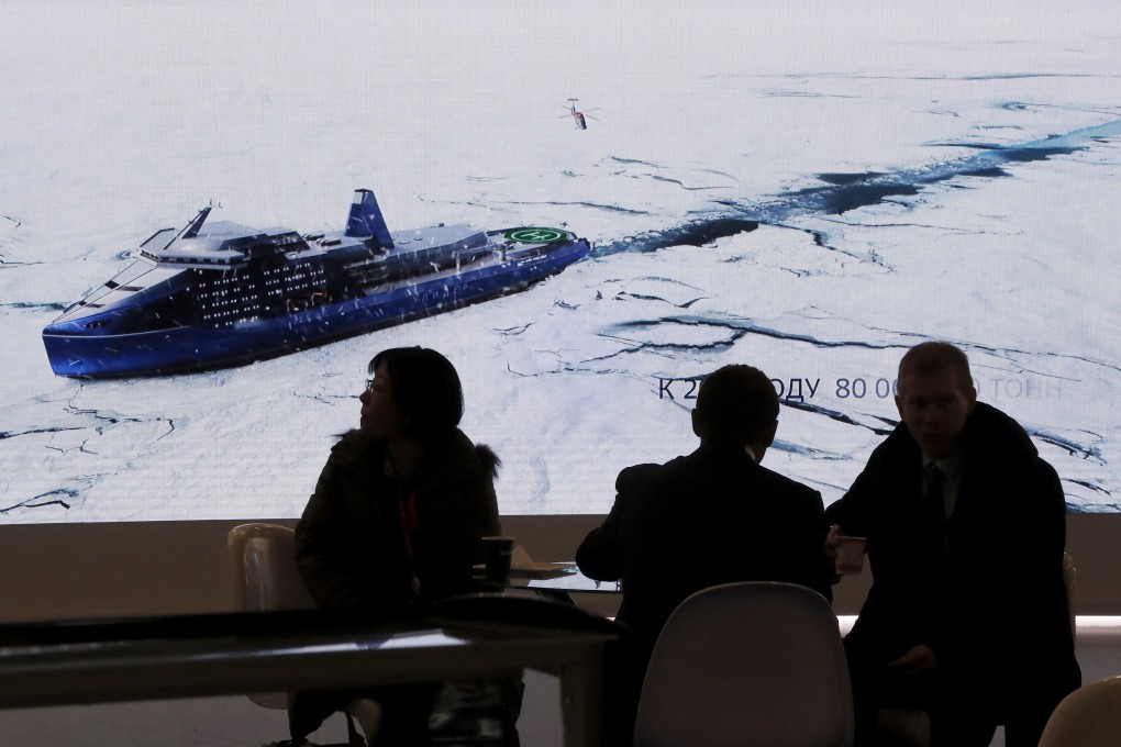 Participants attend an exhibition during the International Arctic Forum in St Petersburg, Russia, in April 2019. Photo: EPA-EFE