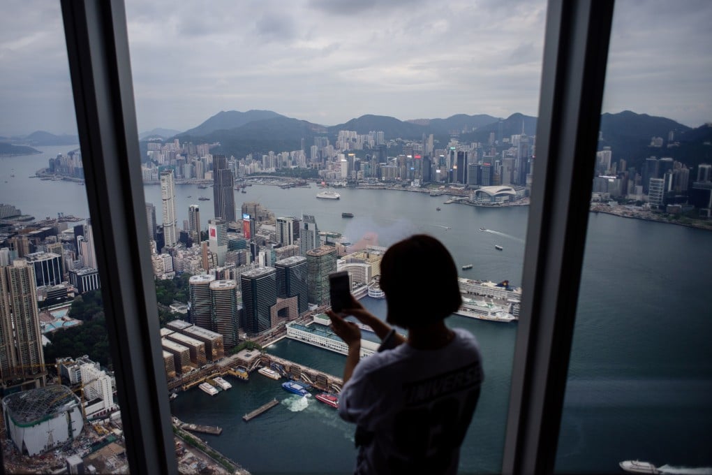 The viewing deck of the International Commerce Centre in Hong Kong. Li says the city’s exchange could move a step closer to becoming a global financial market place in its third decade. Photo: AFP