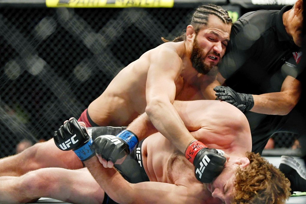 Jorge Masvidal punches Ben Askren after his record-breaking knockout at UFC 239 at T-Mobile Arena last July. Photo: USA Today