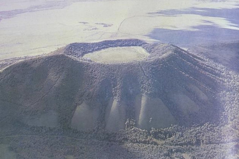 The modelling suggests the magma chambers dwarf the Wei Mountain volcano, which is 100 metres tall and 5km wide. Photo: Handout