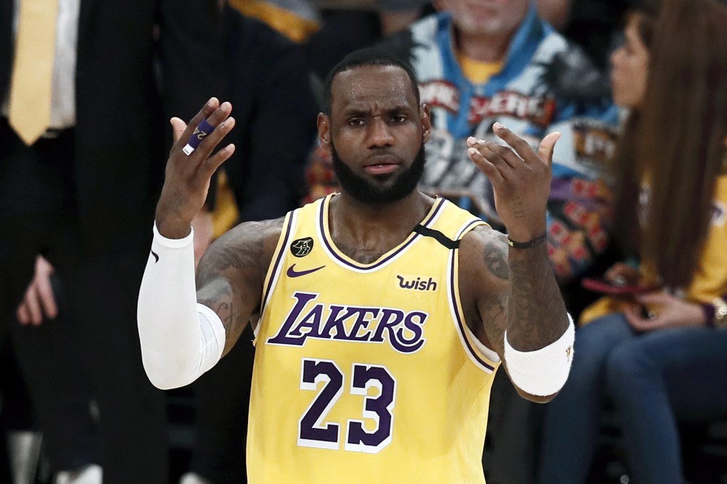 Los Angeles Lakers forward LeBron James reacts during a match against the Portland Trail Blazers. Photo: EPA