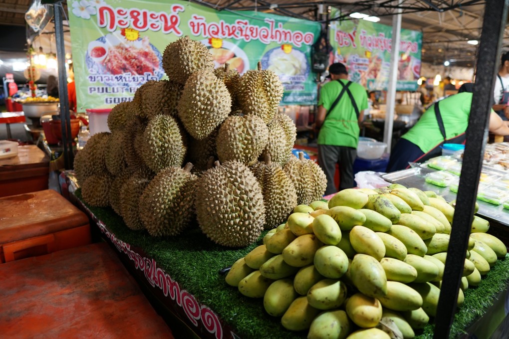Durians for sale on a fruit stall in Malaysia. Photo: Handout