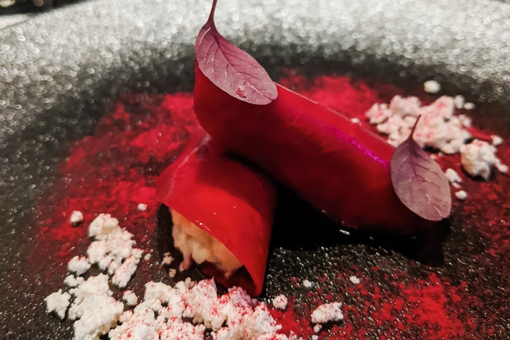 Beetroot carpaccio with crab meat and hazelnut snow at Tirpse in K11 Musea. Photo: SCMP