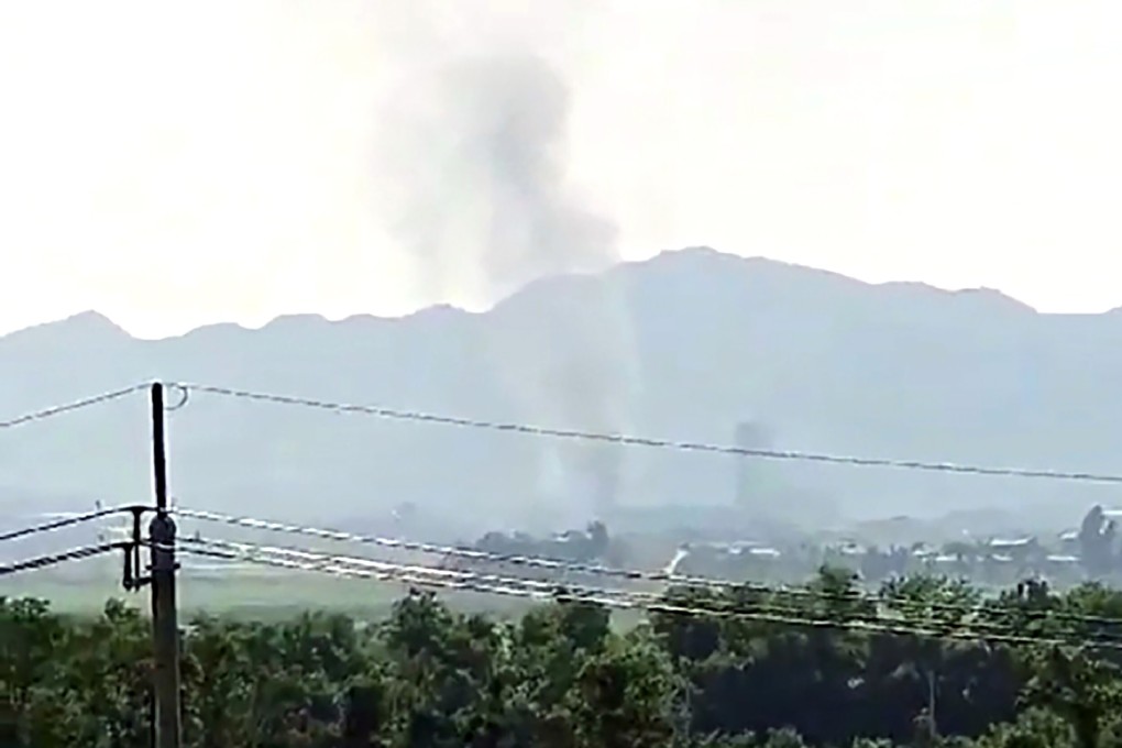 Smoke rises in the North Korean border town of Kaesong on June 16, 2020. Photo: AP