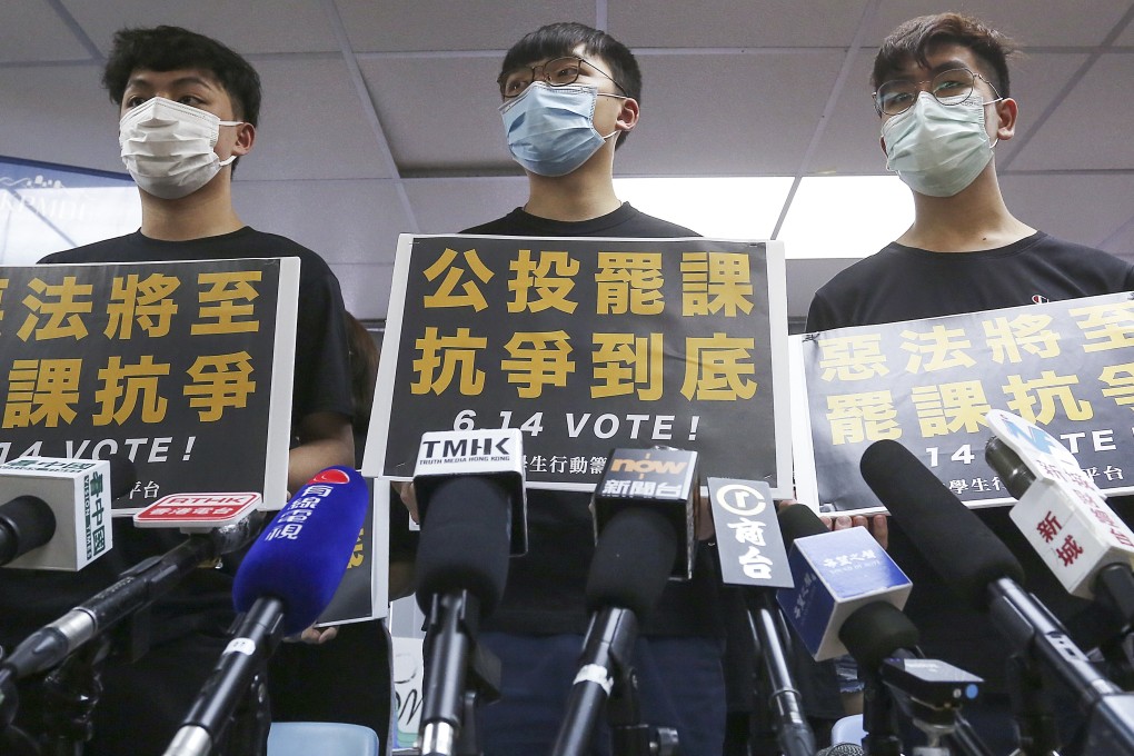 Student activists co-organising the referendum on the national security law. Photo: Jonathan Wong