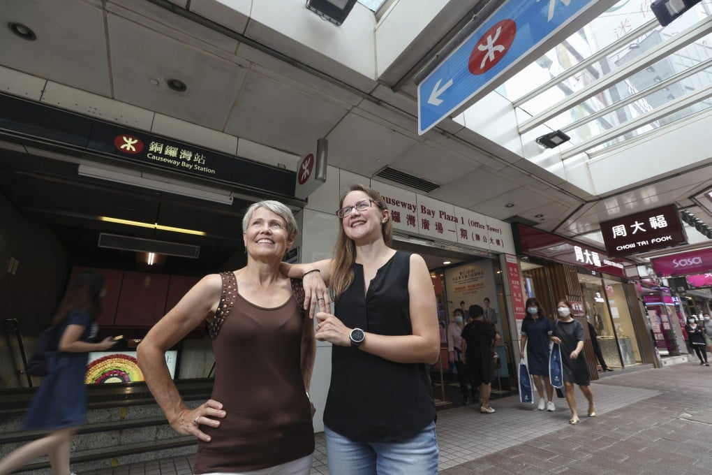 Gillian Pritchard (right) and her mum Marj outside Causeway Bay MTR station in Hong Kong. After running the routes of all 10 MTR lines, they have set up a website encouraging and helping others do the same. Photo: Xiaomei Chen