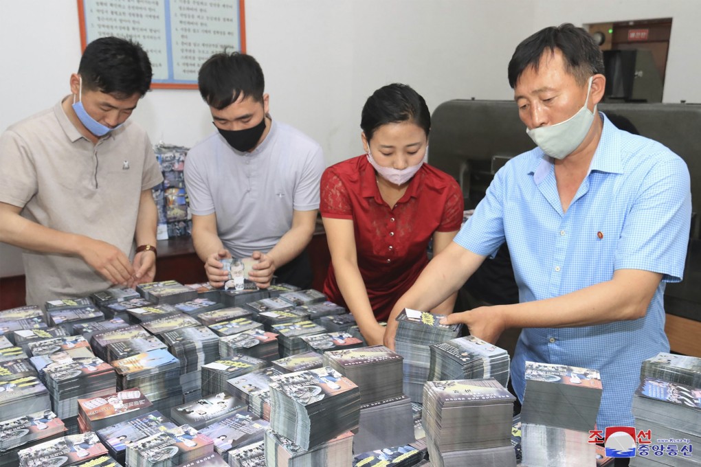 North Koreans prepare anti-South Korea propaganda leaflets in North Korea. Photo: AP