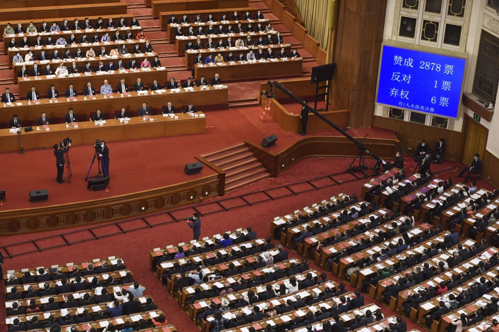 National People’s Congress delegates voted last month in support of a resolution for Hong Kong’s national security law, a draft of which is now expected to be published on Saturday. Photo: Kyodo