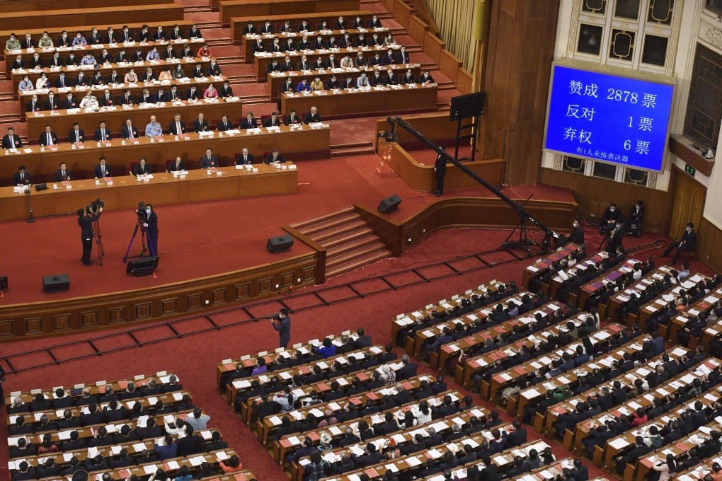 National People’s Congress delegates voted last month in support of a resolution for Hong Kong’s national security law, a draft of which is now expected to be published on Saturday. Photo: Kyodo