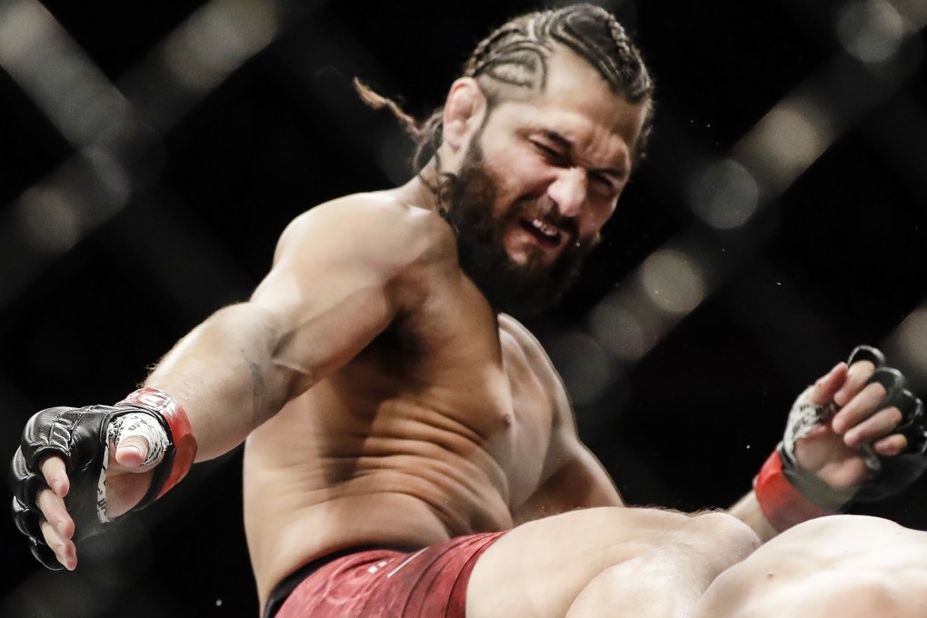BMF winner Jorge Masvidal kicks Nate Diaz at their welterweight bout at UFC 244 in Brooklyn, New York in November 2019. Photo: AP