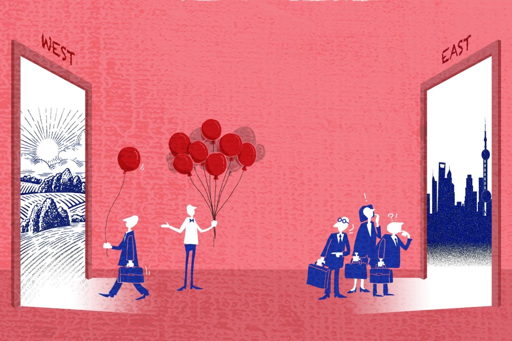 China announced a new Go West plan on the eve of the annual National People’s Congress in May, calling for development of central and western provinces. Illustration: Henry Wong