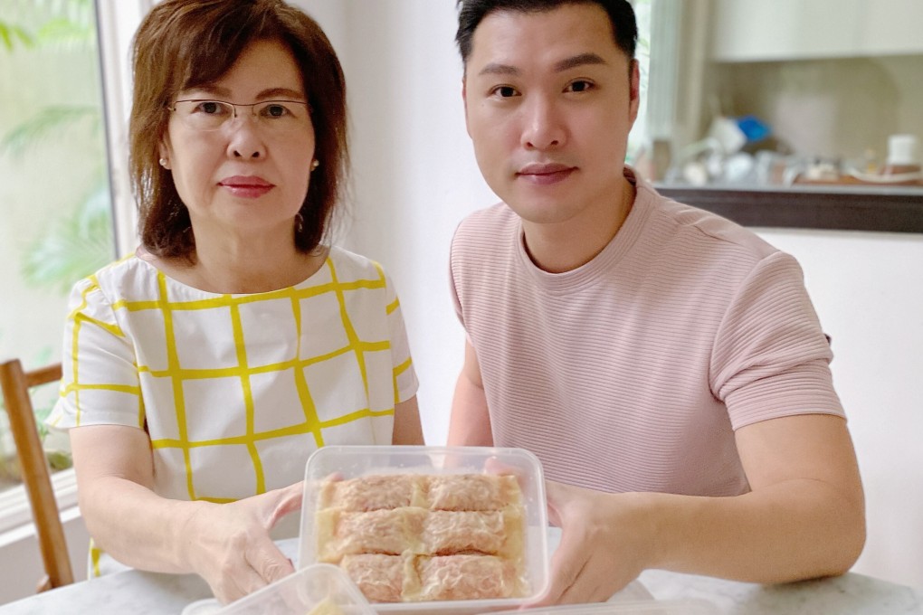 Samuel Wong, founder of fashion label Evenodd, with his mum and their popular ngoh hiang – pork and prawn rolls. Fashion industry players in Singapore with nothing to sell have started food mini-businesses from home to tap the rise in stay-at-home dining.
