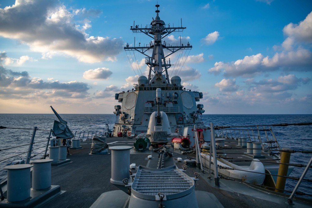 The US guided-missile destroyer USS Barry conducts operations on April 28, 2020 in the South China Sea. Photo: AFP