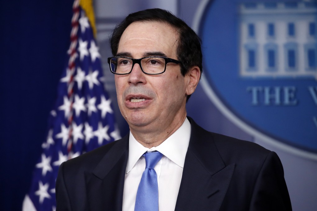 US Treasury Secretary Steven Mnuchin speaks during a briefing at the White House in April. Photo: AP