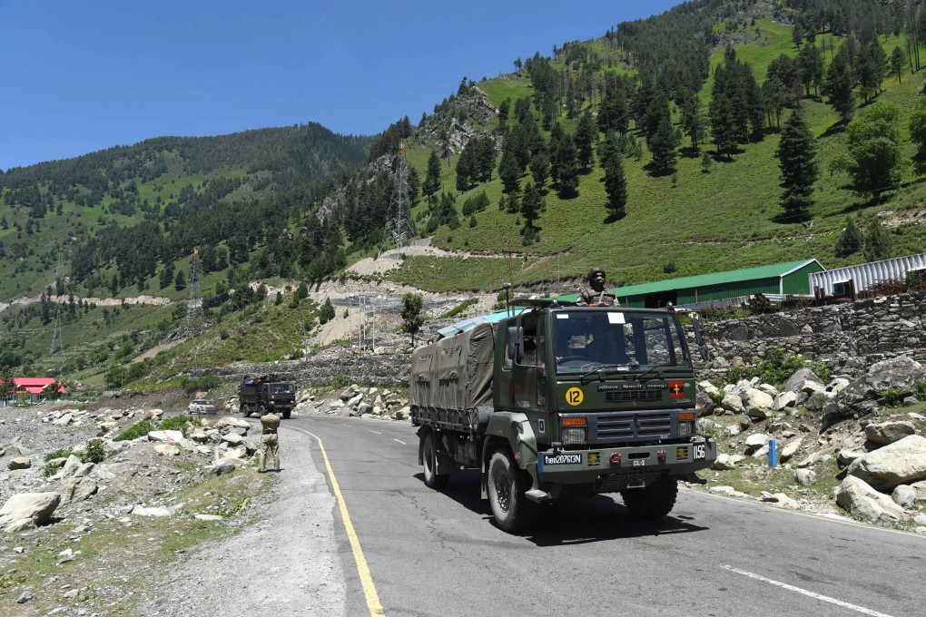 Indian army trucks on a highway leading to Ladakh. India has reportedly deployed high altitude warfare forces along the Line of Actual Control in northern India after skirmishes with China. Photo: EPA-EFE
