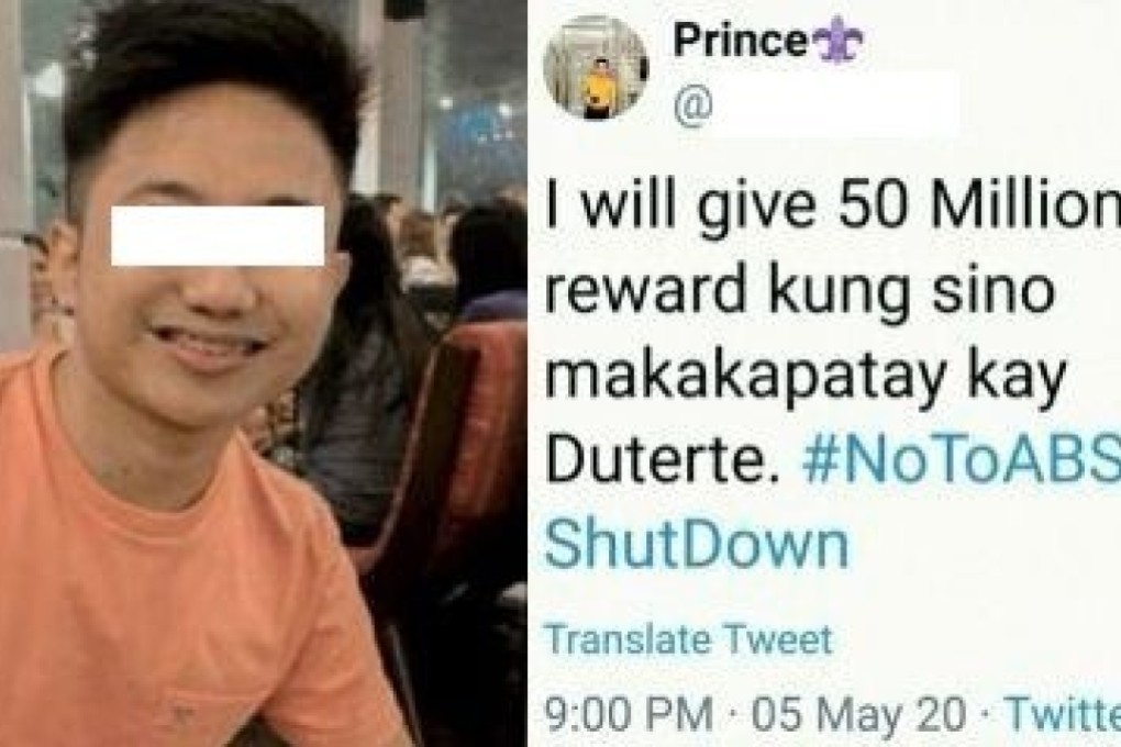 Ronnel Mas was arrested without a warrant after threatening Philippine President Rodrigo Duterte in a Twitter post on May 5, 2020. Photo: Twitter