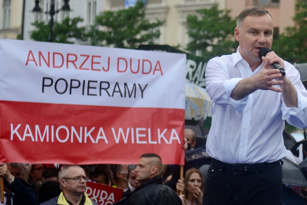 Polish President Andrzej Duda addresses an election campaign in Krakow. Photo: AFP