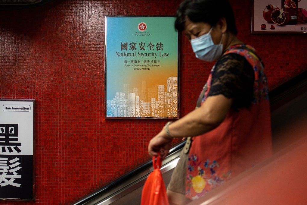 A poster advertising the Hong Kong national security law in one of the city’s MTR stations. Photo: EPA