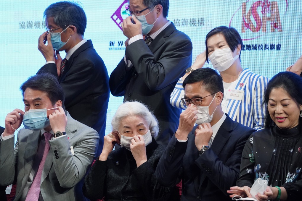 Elsie Leung (front, second left) with education chief Kevin Yeung (second right) joined a seminar attended by educationists. Photo: Felix Wong
