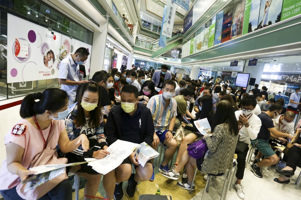 Buyers lining up for 462 units at Sea To Sky development in Lohas Park, Tseung Kwan O, at CK Asset Holdings Limited’s sales office at Fortune Metropolis in Hung Hom on 27 June 2020. Photo: Jonathan Wong