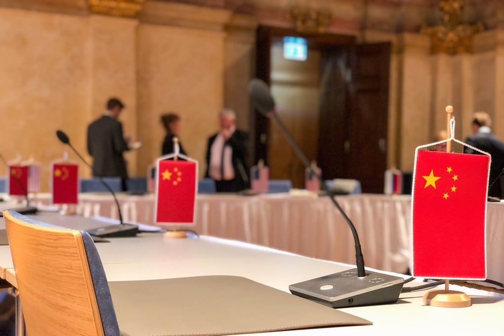 US envoy Marshall Billingslea tweeted a photo of Chinese flags on an empty negotiating table before the start of US-China arms control talks in Vienna on June 22, 2020. Photo: Twitter