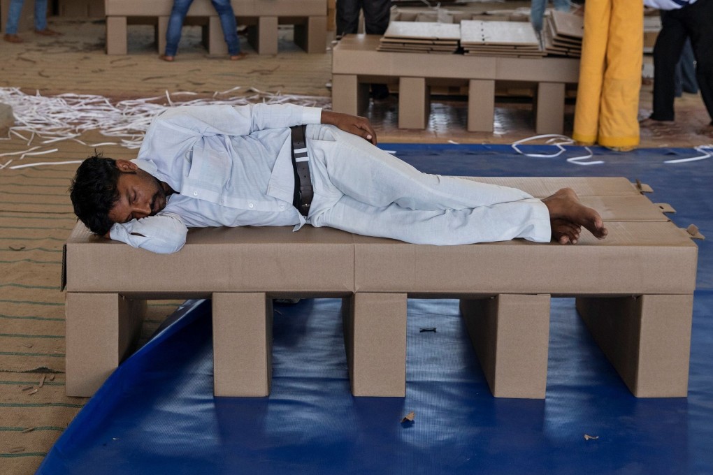 India is deploying thousands of the disposable cardboard beds. Photo: Reuters