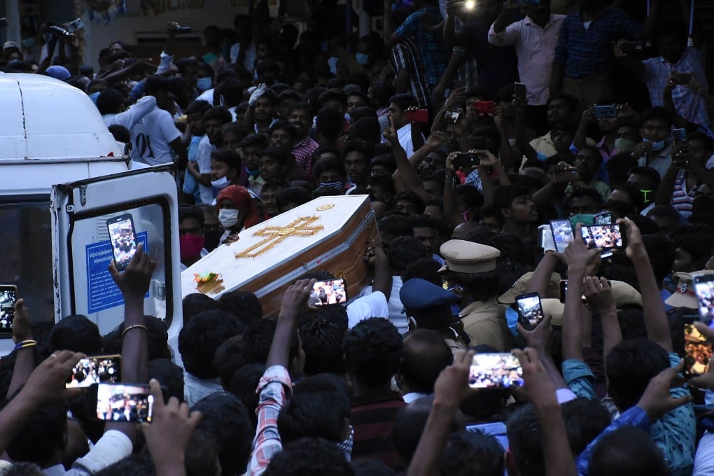 People carry the coffins of Jayaraj, 58, and son Bennicks Immanuel, 31, allegedly tortured at the hands of police in Sathankulam, Thoothukudi district in the Indian state of Tamil Nadu. The deaths have sparked outrage across India. Photo: AFP