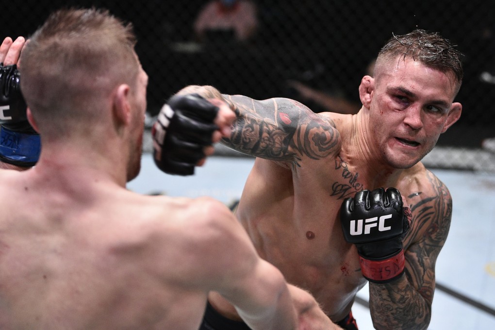 UFC lightweight contender Dustin Poirier during his fight against Dan Hooker at UFC Vegas 4 at the Apex Arena in Las Vegas. Photo: USA Today