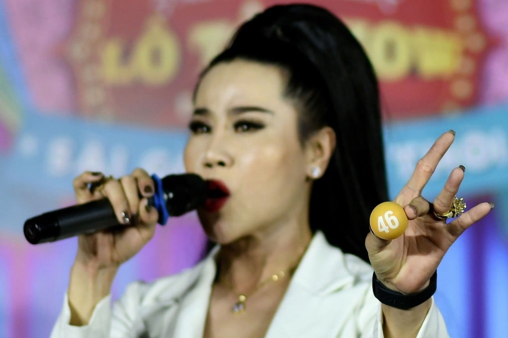 Transgender performer La Kim Quyen of the ‘Sai Gon Tan Thoi’ LGBT troupe during a lotto show in Binh Duong province, north of Ho Chi Minh City. Photo: AFP