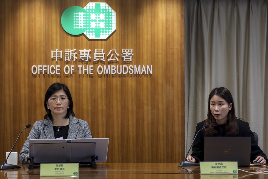 Winnie Chiu Wai-yin, left, the Ombudsman, and Lyon Li, Senior Investigation Officer, during a press conference on Education Bureau's Mechanism for Approving Applications for School Fee Revision by Direct Subsidy Scheme/ Private Schools and collection of other charges by Private Schools at Shun Tak Centre, in Sheung Wan. Photo: Xiaomei Chen