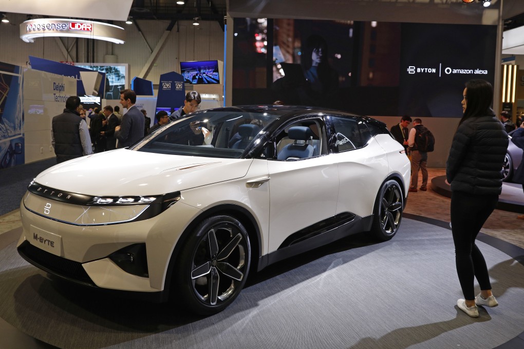 Byton’s electric sport utility vehicle, the M-Byte, is seen at the start-up’s booth during the CES trade show in Las Vegas on January 8, 2019. Photo: AP